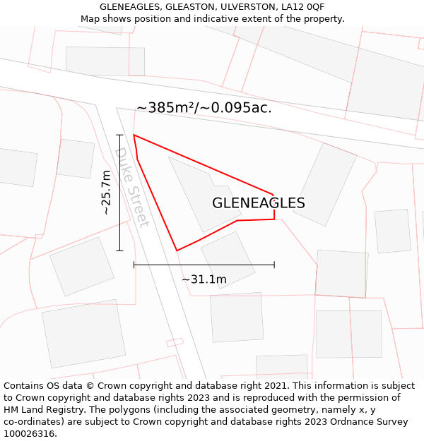 GLENEAGLES, GLEASTON, ULVERSTON, LA12 0QF: Plot and title map