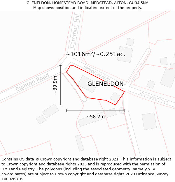 GLENELDON, HOMESTEAD ROAD, MEDSTEAD, ALTON, GU34 5NA: Plot and title map