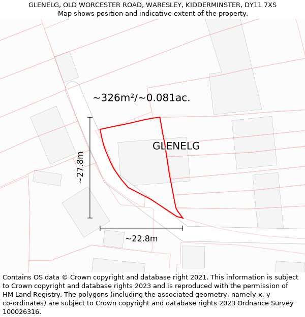 GLENELG, OLD WORCESTER ROAD, WARESLEY, KIDDERMINSTER, DY11 7XS: Plot and title map