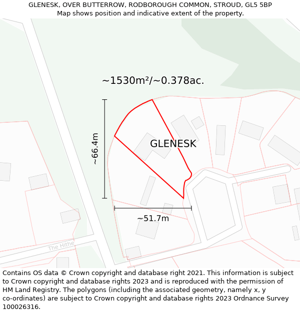 GLENESK, OVER BUTTERROW, RODBOROUGH COMMON, STROUD, GL5 5BP: Plot and title map