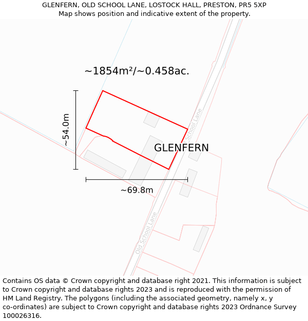 GLENFERN, OLD SCHOOL LANE, LOSTOCK HALL, PRESTON, PR5 5XP: Plot and title map