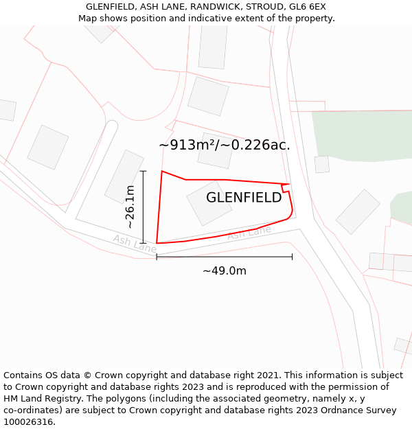 GLENFIELD, ASH LANE, RANDWICK, STROUD, GL6 6EX: Plot and title map