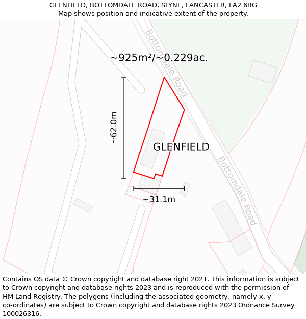 GLENFIELD, BOTTOMDALE ROAD, SLYNE, LANCASTER, LA2 6BG: Plot and title map