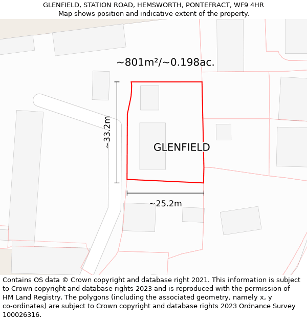 GLENFIELD, STATION ROAD, HEMSWORTH, PONTEFRACT, WF9 4HR: Plot and title map