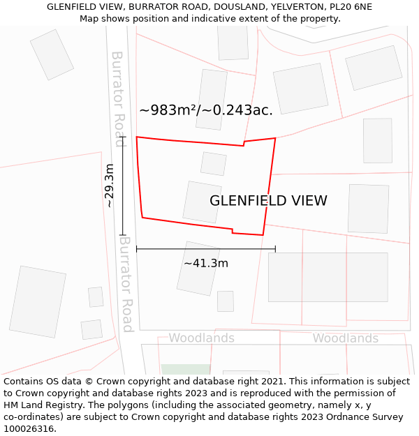 GLENFIELD VIEW, BURRATOR ROAD, DOUSLAND, YELVERTON, PL20 6NE: Plot and title map