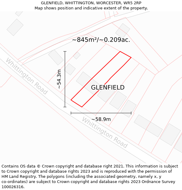 GLENFIELD, WHITTINGTON, WORCESTER, WR5 2RP: Plot and title map