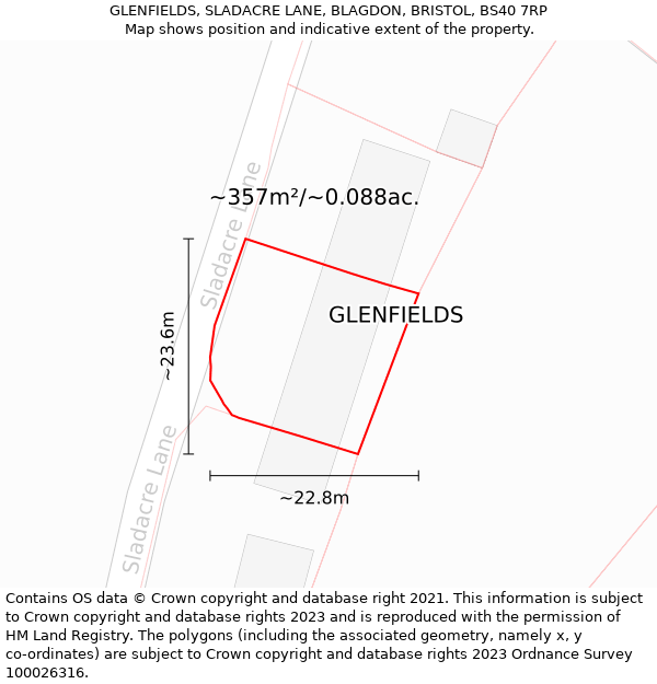 GLENFIELDS, SLADACRE LANE, BLAGDON, BRISTOL, BS40 7RP: Plot and title map