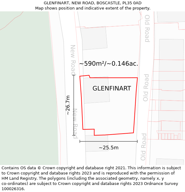 GLENFINART, NEW ROAD, BOSCASTLE, PL35 0AD: Plot and title map