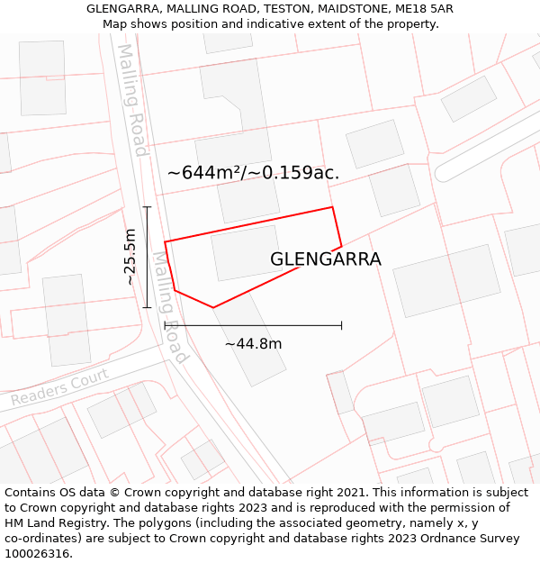 GLENGARRA, MALLING ROAD, TESTON, MAIDSTONE, ME18 5AR: Plot and title map