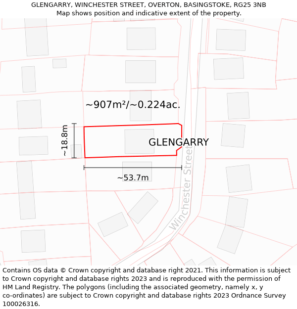 GLENGARRY, WINCHESTER STREET, OVERTON, BASINGSTOKE, RG25 3NB: Plot and title map