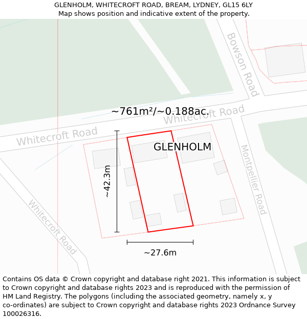 GLENHOLM, WHITECROFT ROAD, BREAM, LYDNEY, GL15 6LY: Plot and title map