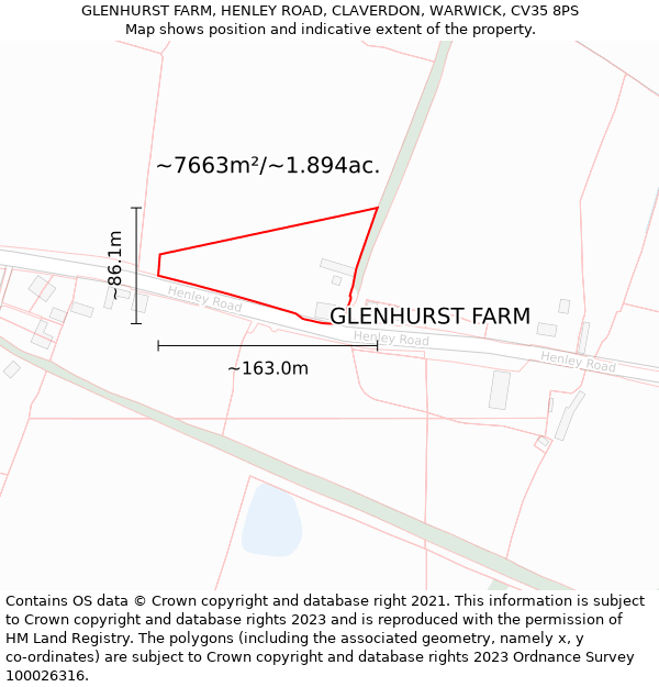 GLENHURST FARM, HENLEY ROAD, CLAVERDON, WARWICK, CV35 8PS: Plot and title map