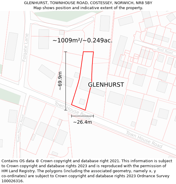 GLENHURST, TOWNHOUSE ROAD, COSTESSEY, NORWICH, NR8 5BY: Plot and title map