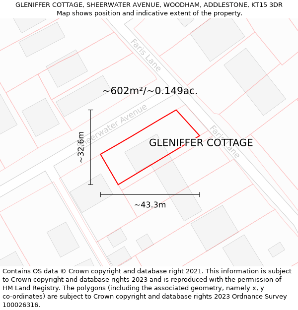 GLENIFFER COTTAGE, SHEERWATER AVENUE, WOODHAM, ADDLESTONE, KT15 3DR: Plot and title map