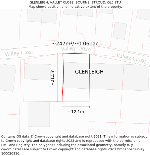 GLENLEIGH, VALLEY CLOSE, BOURNE, STROUD, GL5 2TU: Plot and title map