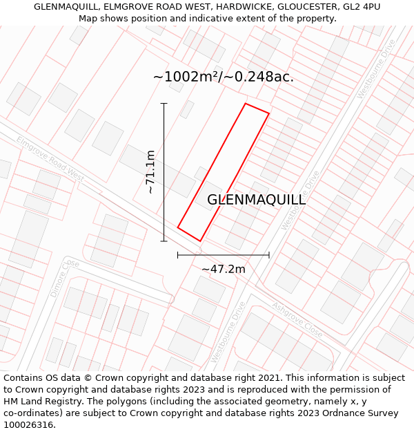 GLENMAQUILL, ELMGROVE ROAD WEST, HARDWICKE, GLOUCESTER, GL2 4PU: Plot and title map