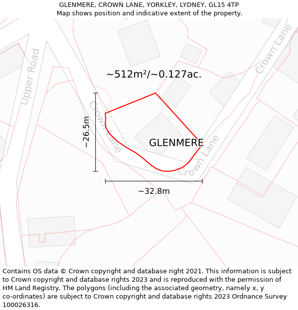 GLENMERE, CROWN LANE, YORKLEY, LYDNEY, GL15 4TP: Plot and title map