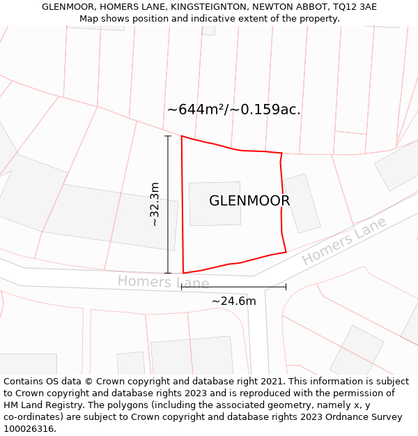 GLENMOOR, HOMERS LANE, KINGSTEIGNTON, NEWTON ABBOT, TQ12 3AE: Plot and title map