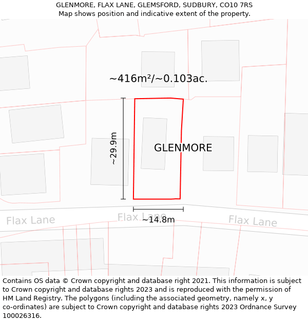 GLENMORE, FLAX LANE, GLEMSFORD, SUDBURY, CO10 7RS: Plot and title map
