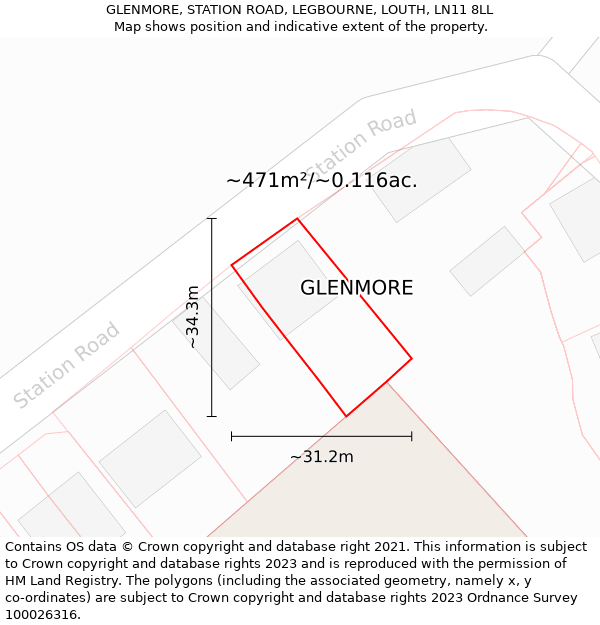 GLENMORE, STATION ROAD, LEGBOURNE, LOUTH, LN11 8LL: Plot and title map
