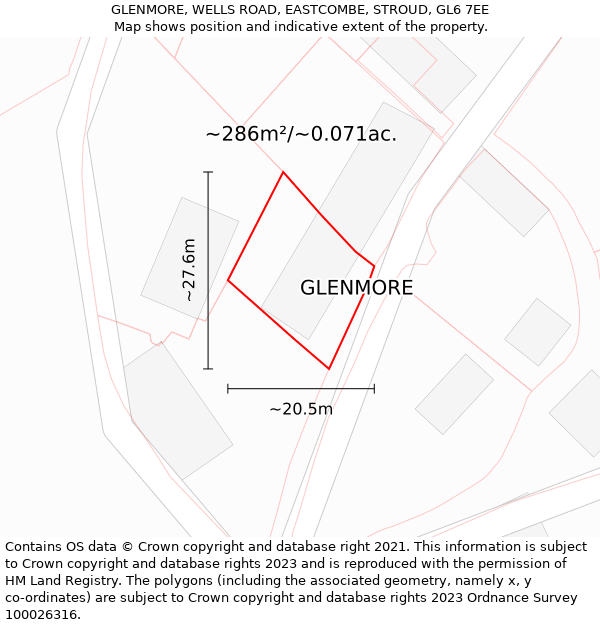 GLENMORE, WELLS ROAD, EASTCOMBE, STROUD, GL6 7EE: Plot and title map