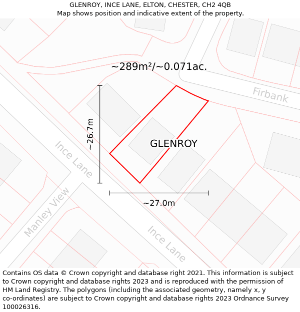 GLENROY, INCE LANE, ELTON, CHESTER, CH2 4QB: Plot and title map