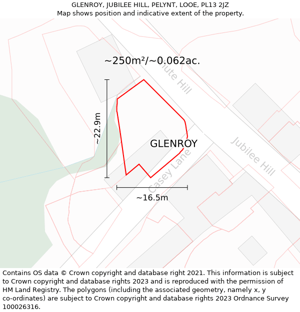 GLENROY, JUBILEE HILL, PELYNT, LOOE, PL13 2JZ: Plot and title map