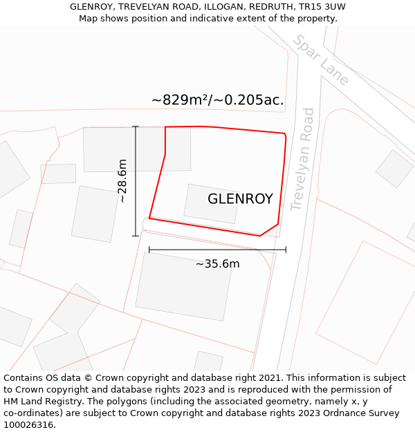 GLENROY, TREVELYAN ROAD, ILLOGAN, REDRUTH, TR15 3UW: Plot and title map