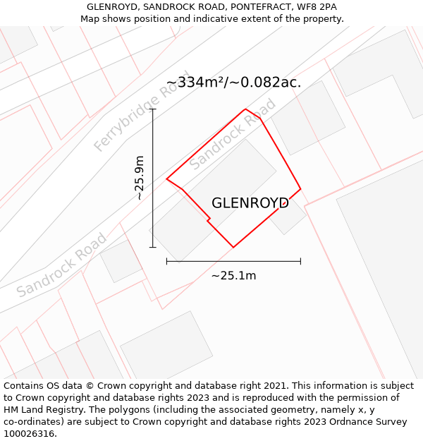 GLENROYD, SANDROCK ROAD, PONTEFRACT, WF8 2PA: Plot and title map