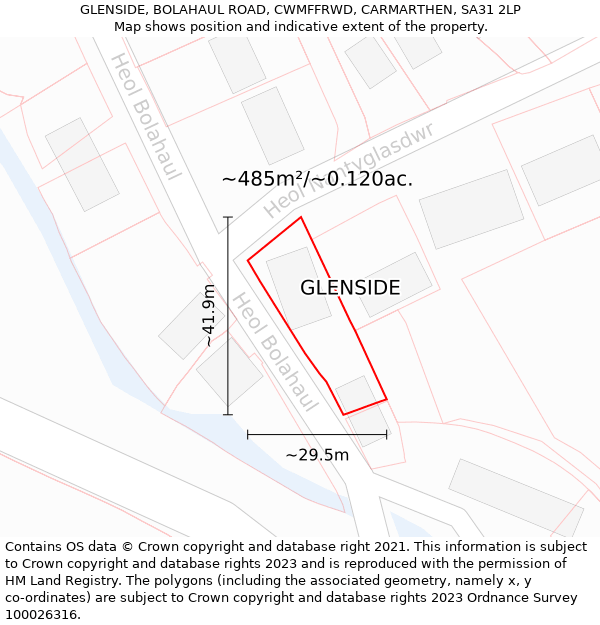 GLENSIDE, BOLAHAUL ROAD, CWMFFRWD, CARMARTHEN, SA31 2LP: Plot and title map