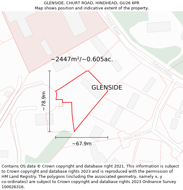 GLENSIDE, CHURT ROAD, HINDHEAD, GU26 6PR: Plot and title map
