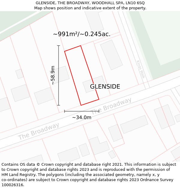 GLENSIDE, THE BROADWAY, WOODHALL SPA, LN10 6SQ: Plot and title map