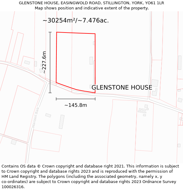 GLENSTONE HOUSE, EASINGWOLD ROAD, STILLINGTON, YORK, YO61 1LR: Plot and title map