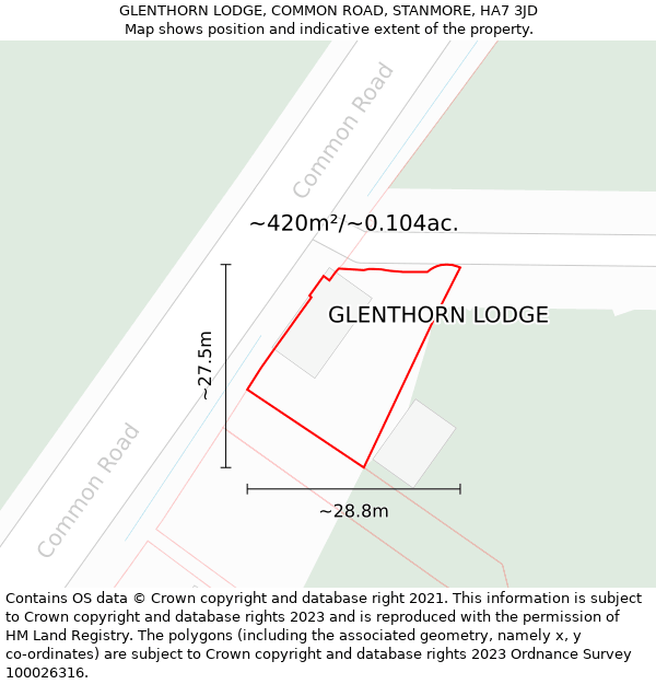GLENTHORN LODGE, COMMON ROAD, STANMORE, HA7 3JD: Plot and title map