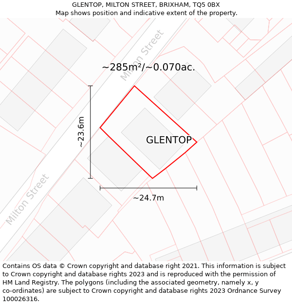 GLENTOP, MILTON STREET, BRIXHAM, TQ5 0BX: Plot and title map