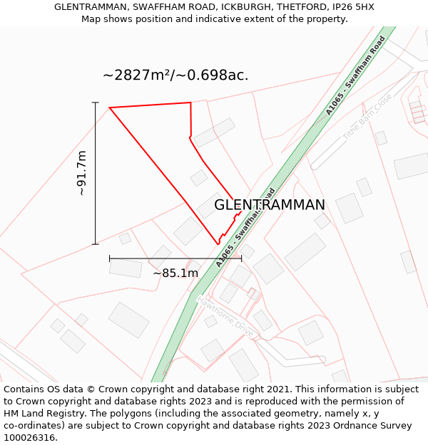 GLENTRAMMAN, SWAFFHAM ROAD, ICKBURGH, THETFORD, IP26 5HX: Plot and title map