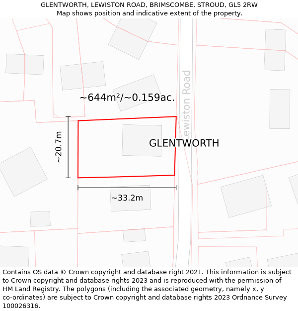 GLENTWORTH, LEWISTON ROAD, BRIMSCOMBE, STROUD, GL5 2RW: Plot and title map