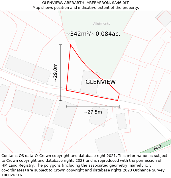 GLENVIEW, ABERARTH, ABERAERON, SA46 0LT: Plot and title map