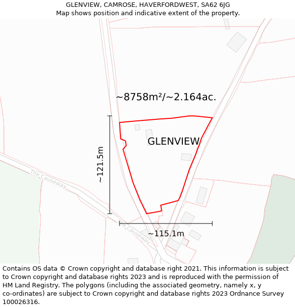 GLENVIEW, CAMROSE, HAVERFORDWEST, SA62 6JG: Plot and title map