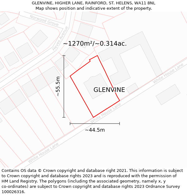 GLENVINE, HIGHER LANE, RAINFORD, ST. HELENS, WA11 8NL: Plot and title map