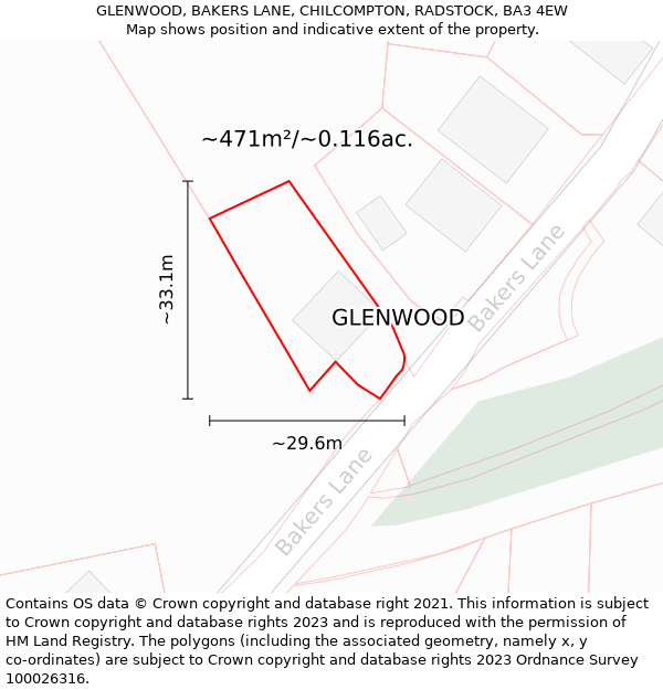 GLENWOOD, BAKERS LANE, CHILCOMPTON, RADSTOCK, BA3 4EW: Plot and title map