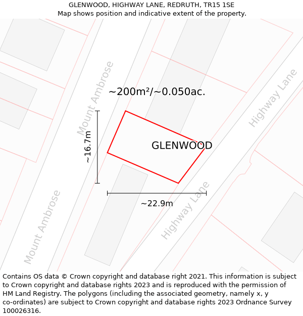GLENWOOD, HIGHWAY LANE, REDRUTH, TR15 1SE: Plot and title map