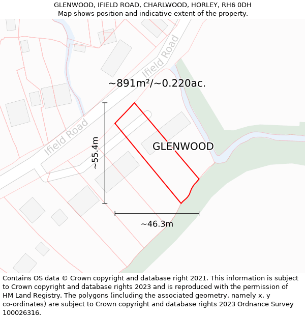 GLENWOOD, IFIELD ROAD, CHARLWOOD, HORLEY, RH6 0DH: Plot and title map