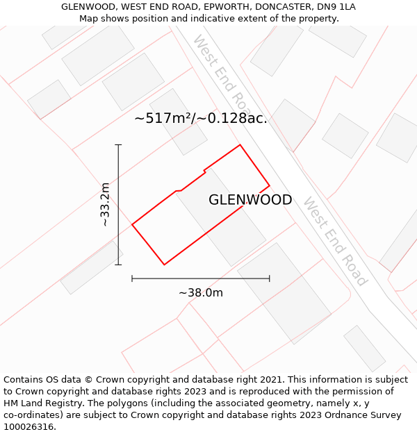 GLENWOOD, WEST END ROAD, EPWORTH, DONCASTER, DN9 1LA: Plot and title map