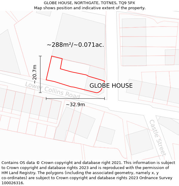 GLOBE HOUSE, NORTHGATE, TOTNES, TQ9 5PX: Plot and title map