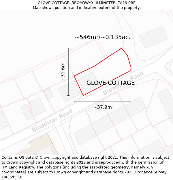 GLOVE COTTAGE, BROADWAY, ILMINSTER, TA19 9RE: Plot and title map