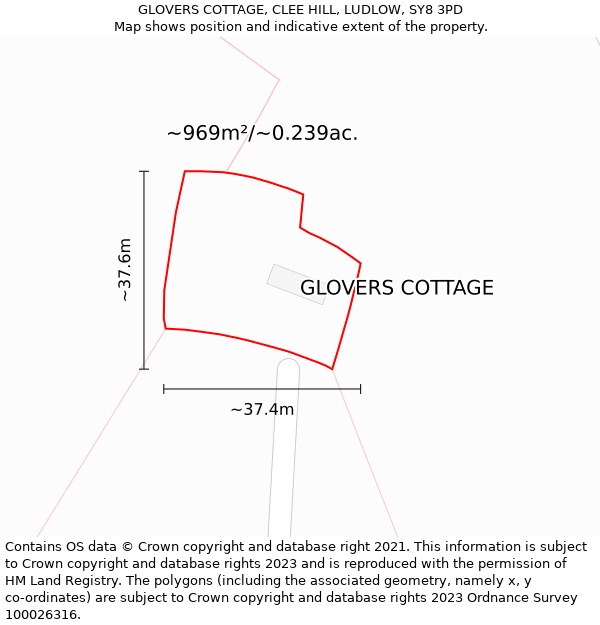 GLOVERS COTTAGE, CLEE HILL, LUDLOW, SY8 3PD: Plot and title map