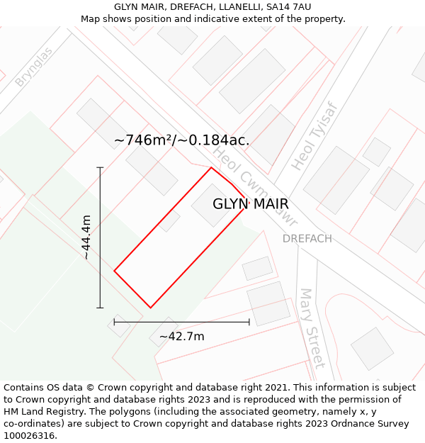 GLYN MAIR, DREFACH, LLANELLI, SA14 7AU: Plot and title map