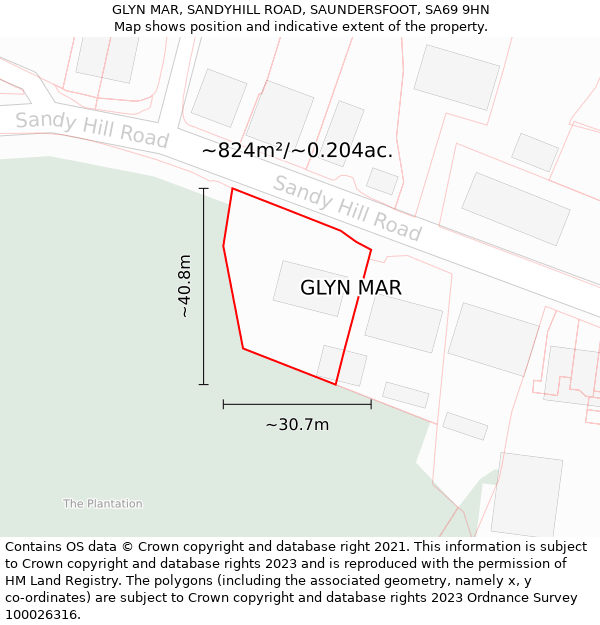 GLYN MAR, SANDYHILL ROAD, SAUNDERSFOOT, SA69 9HN: Plot and title map