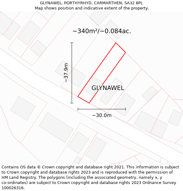 GLYNAWEL, PORTHYRHYD, CARMARTHEN, SA32 8PL: Plot and title map